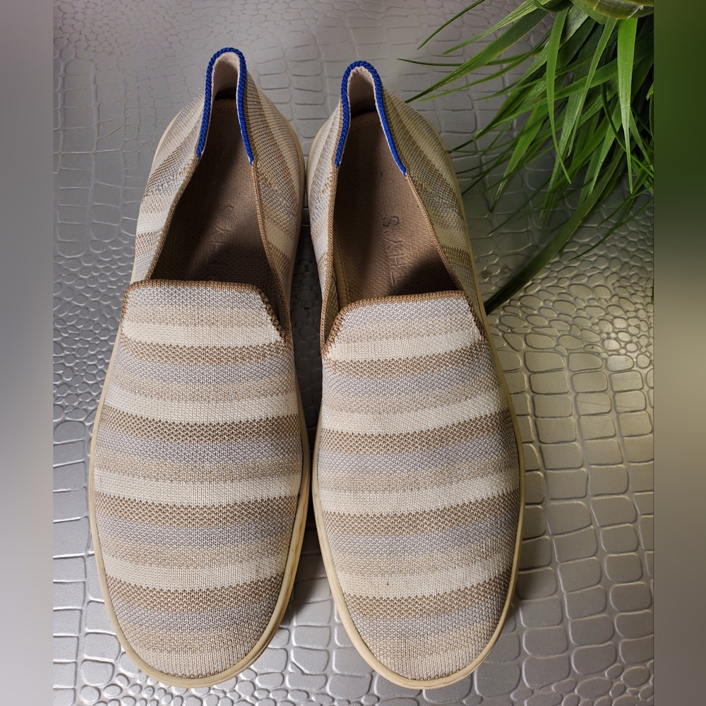 Rothy's Women's Striped Slip-On Sneakers Knit Low Top Casual Shoes Cream Sz 10.5